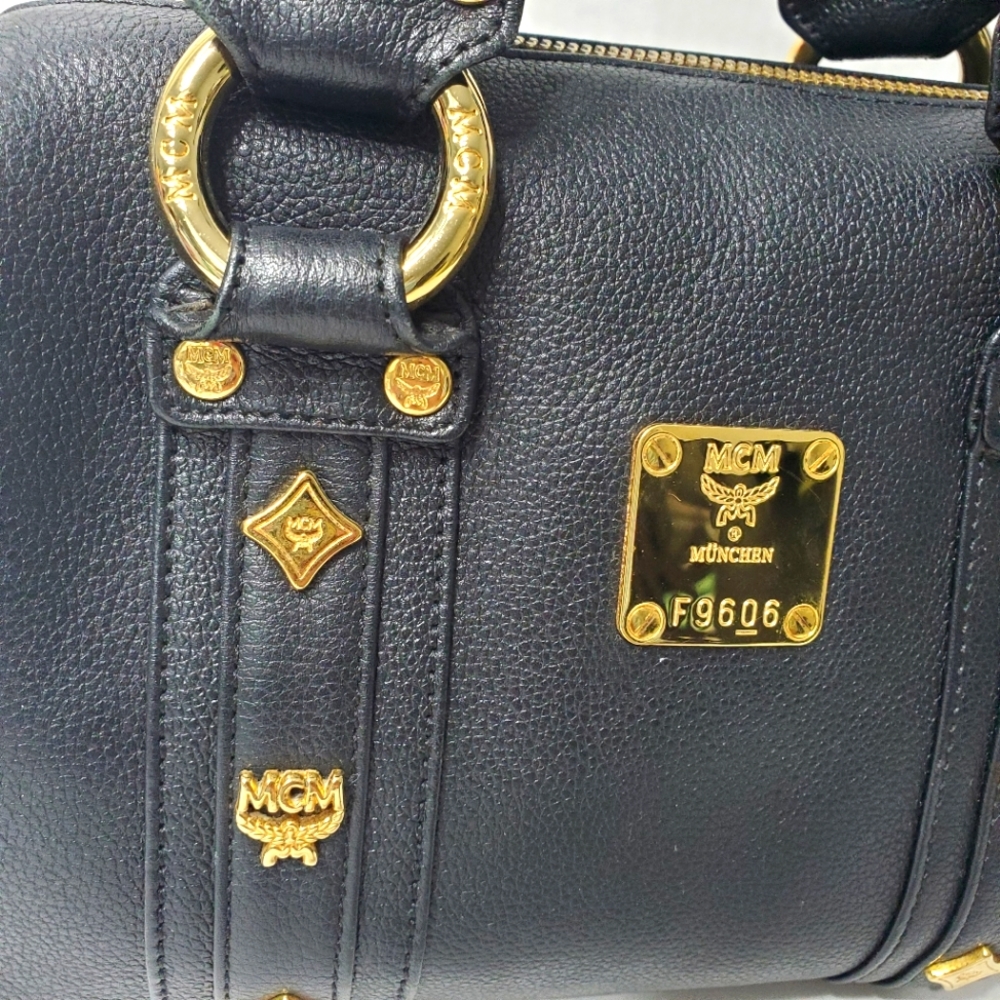 MCM Grained Calfskin Studded Boston Handbag - Picture 3 of 12